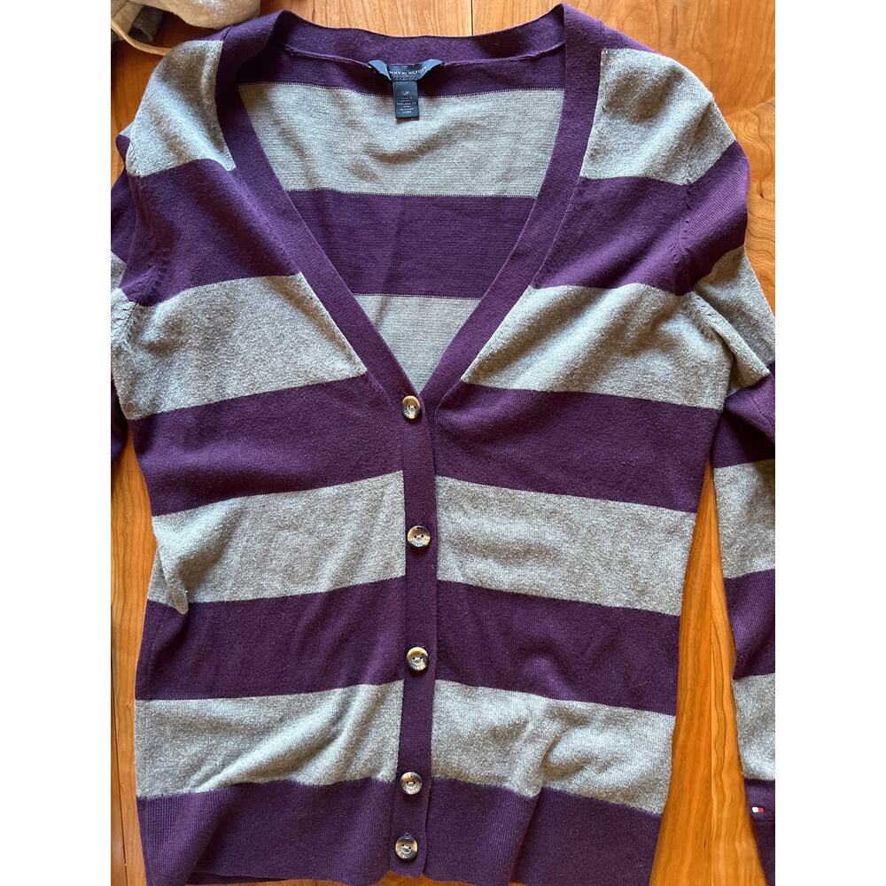 Tommy Hilfiger Women’s Cardigan Small Striped Cotton Button Down Y2K Preppy Soft